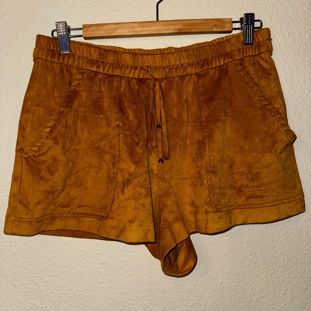 Zara High Waist Tan Shorts with Suede-like Finish
